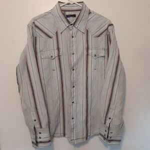 7 Diamonds Shirt XL Long Sleeve Button Blue Striped Pearl Snap Pockets Western